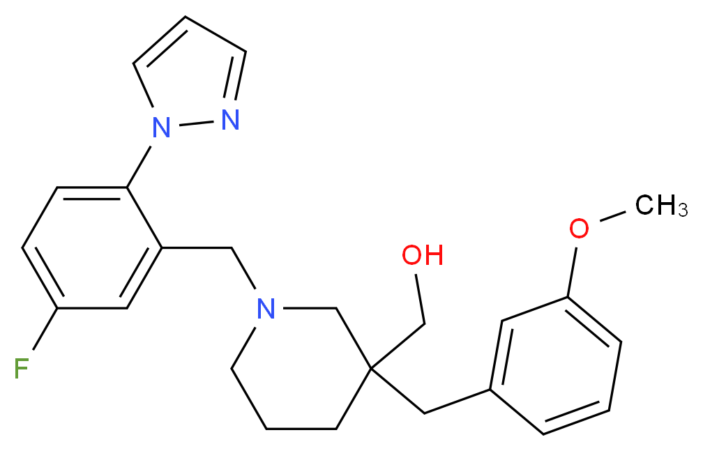[1-[5-fluoro-2-(1H-pyrazol-1-yl)benzyl]-3-(3-methoxybenzyl)-3-piperidinyl]methanol_Molecular_structure_CAS_)