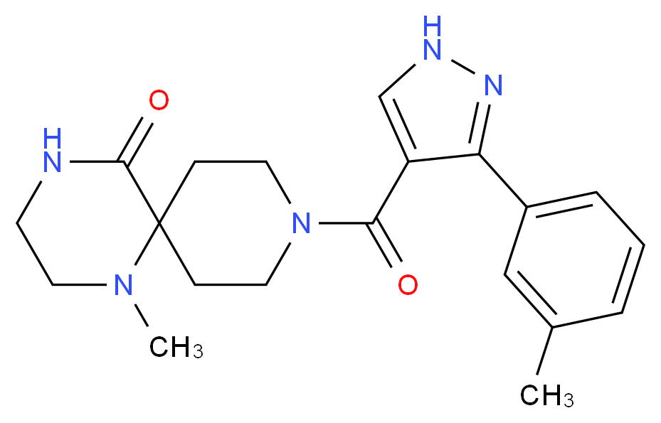 1-methyl-9-{[3-(3-methylphenyl)-1H-pyrazol-4-yl]carbonyl}-1,4,9-triazaspiro[5.5]undecan-5-one_Molecular_structure_CAS_)