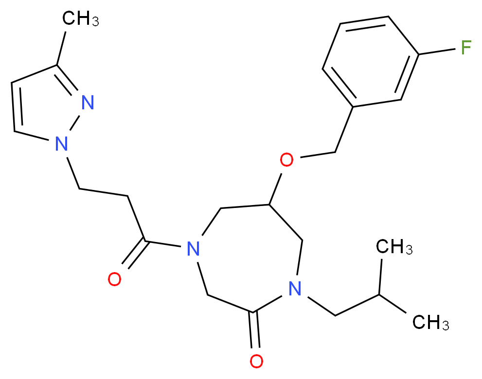 6-[(3-fluorobenzyl)oxy]-1-isobutyl-4-[3-(3-methyl-1H-pyrazol-1-yl)propanoyl]-1,4-diazepan-2-one_Molecular_structure_CAS_)