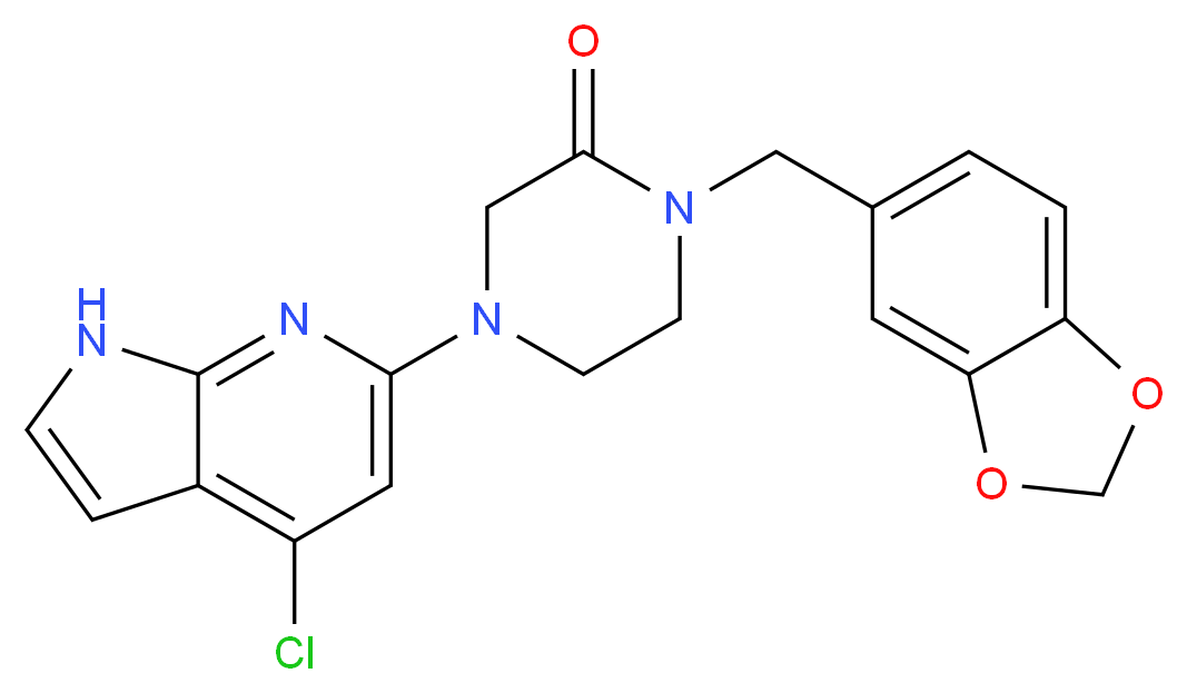 1-(1,3-benzodioxol-5-ylmethyl)-4-(4-chloro-1H-pyrrolo[2,3-b]pyridin-6-yl)piperazin-2-one_Molecular_structure_CAS_)