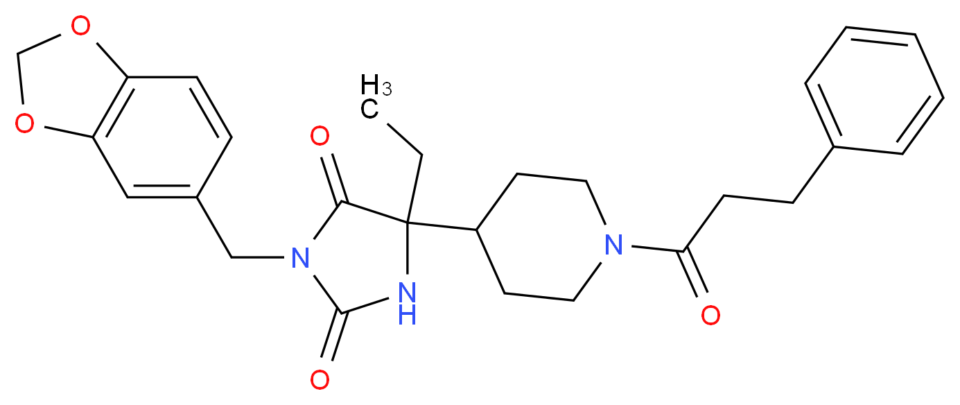 3-(1,3-benzodioxol-5-ylmethyl)-5-ethyl-5-[1-(3-phenylpropanoyl)-4-piperidinyl]-2,4-imidazolidinedione_Molecular_structure_CAS_)