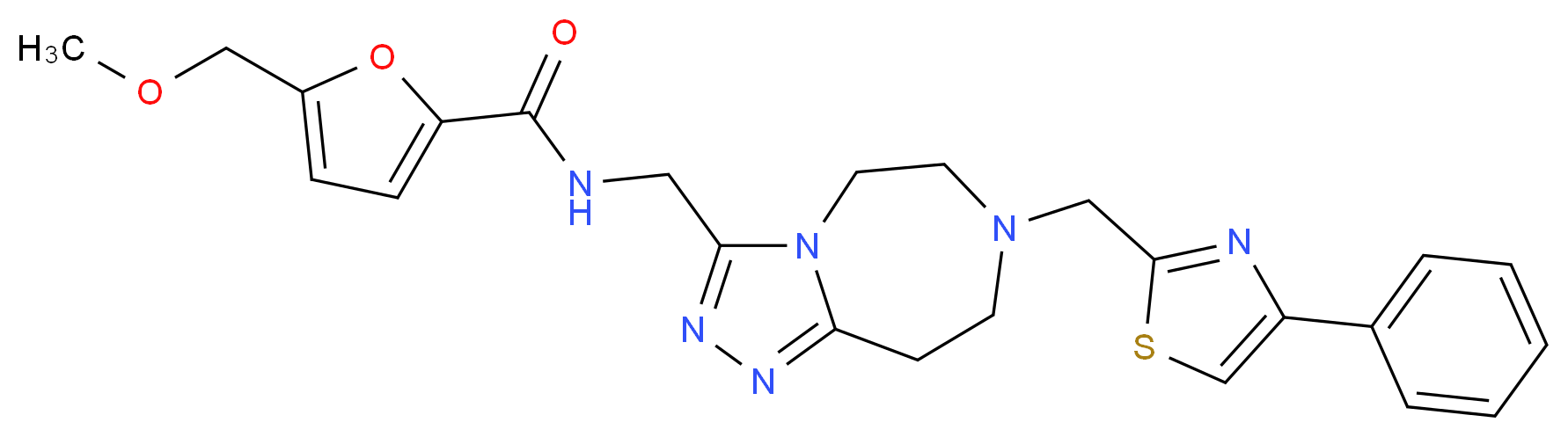 5-(methoxymethyl)-N-({7-[(4-phenyl-1,3-thiazol-2-yl)methyl]-6,7,8,9-tetrahydro-5H-[1,2,4]triazolo[4,3-d][1,4]diazepin-3-yl}methyl)-2-furamide_Molecular_structure_CAS_)