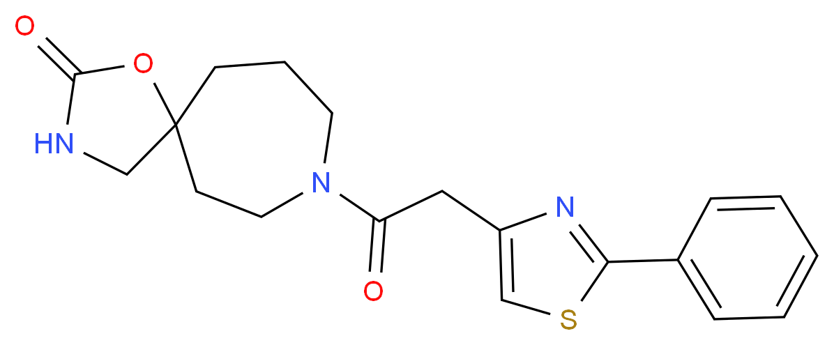 8-[(2-phenyl-1,3-thiazol-4-yl)acetyl]-1-oxa-3,8-diazaspiro[4.6]undecan-2-one_Molecular_structure_CAS_)