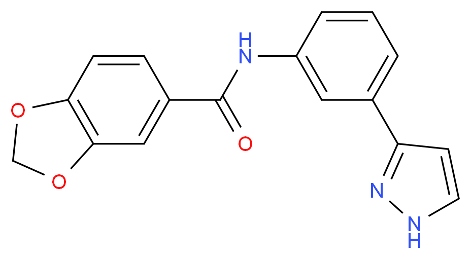 N-[3-(1H-pyrazol-3-yl)phenyl]-1,3-benzodioxole-5-carboxamide_Molecular_structure_CAS_)