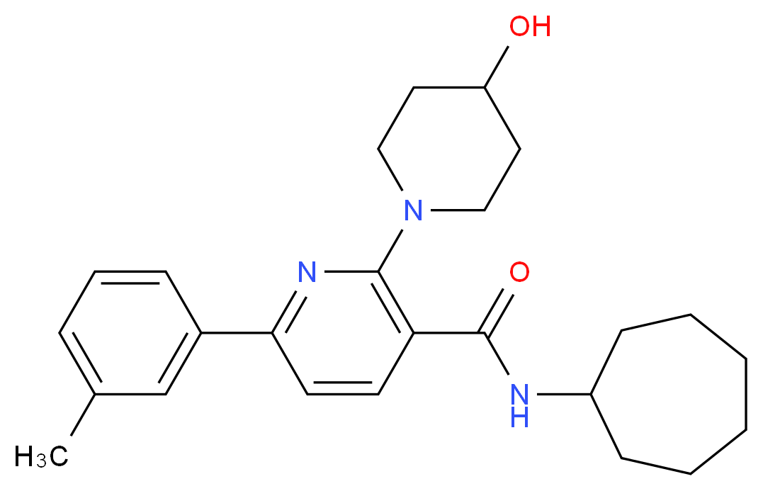 N-cycloheptyl-2-(4-hydroxy-1-piperidinyl)-6-(3-methylphenyl)nicotinamide_Molecular_structure_CAS_)