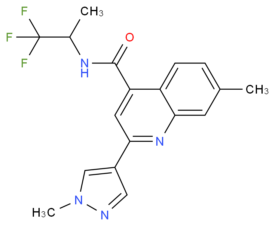 7-methyl-2-(1-methyl-1H-pyrazol-4-yl)-N-(2,2,2-trifluoro-1-methylethyl)-4-quinolinecarboxamide_Molecular_structure_CAS_)