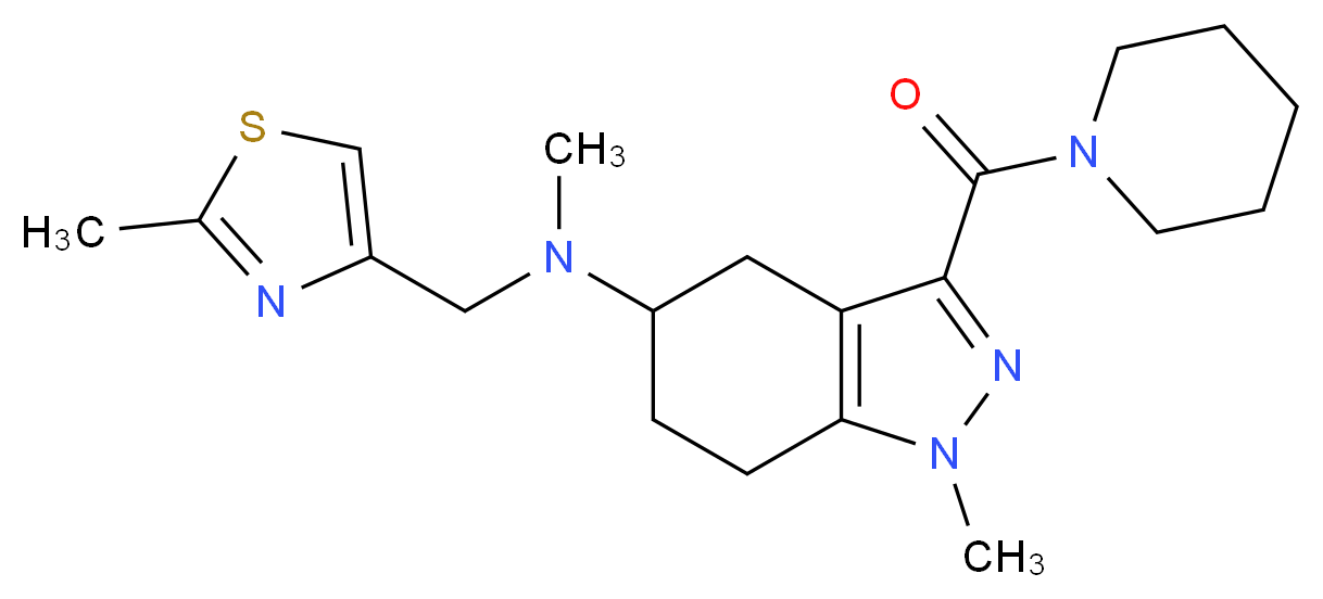 N,1-dimethyl-N-[(2-methyl-1,3-thiazol-4-yl)methyl]-3-(1-piperidinylcarbonyl)-4,5,6,7-tetrahydro-1H-indazol-5-amine_Molecular_structure_CAS_)