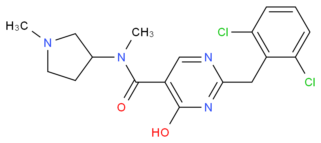2-(2,6-dichlorobenzyl)-4-hydroxy-N-methyl-N-(1-methylpyrrolidin-3-yl)pyrimidine-5-carboxamide_Molecular_structure_CAS_)