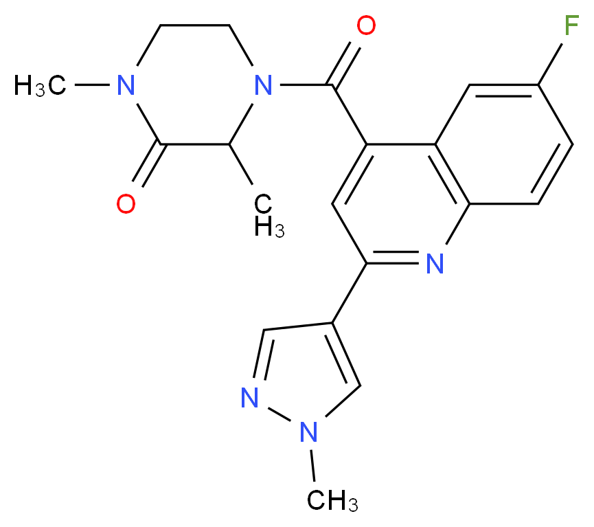 4-{[6-fluoro-2-(1-methyl-1H-pyrazol-4-yl)quinolin-4-yl]carbonyl}-1,3-dimethylpiperazin-2-one_Molecular_structure_CAS_)