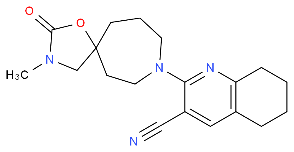 2-(3-methyl-2-oxo-1-oxa-3,8-diazaspiro[4.6]undec-8-yl)-5,6,7,8-tetrahydro-3-quinolinecarbonitrile_Molecular_structure_CAS_)
