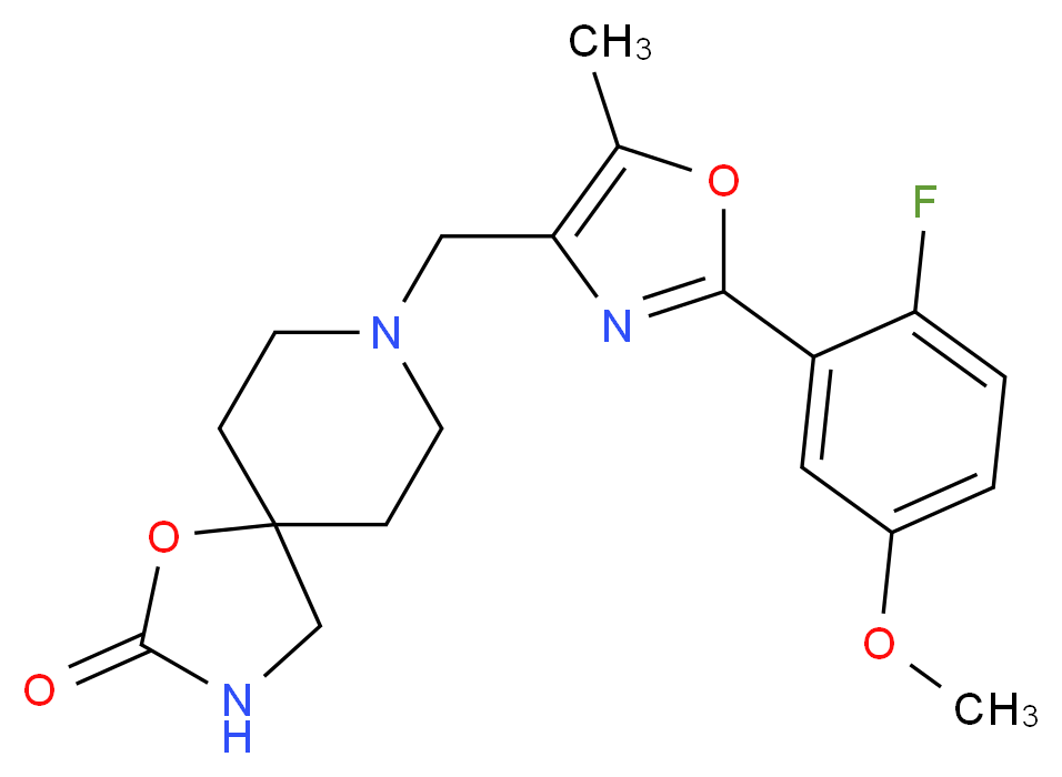 8-{[2-(2-fluoro-5-methoxyphenyl)-5-methyl-1,3-oxazol-4-yl]methyl}-1-oxa-3,8-diazaspiro[4.5]decan-2-one_Molecular_structure_CAS_)