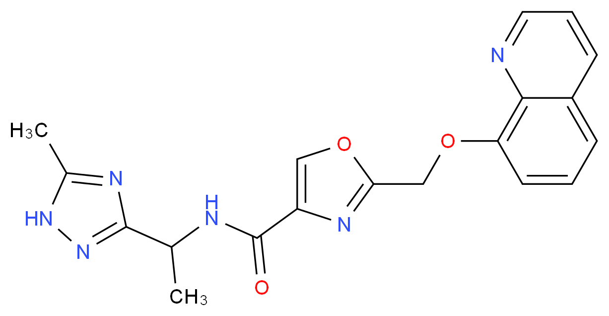 N-[1-(5-methyl-1H-1,2,4-triazol-3-yl)ethyl]-2-[(quinolin-8-yloxy)methyl]-1,3-oxazole-4-carboxamide_Molecular_structure_CAS_)