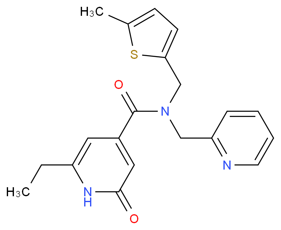 6-ethyl-N-[(5-methyl-2-thienyl)methyl]-2-oxo-N-(pyridin-2-ylmethyl)-1,2-dihydropyridine-4-carboxamide_Molecular_structure_CAS_)