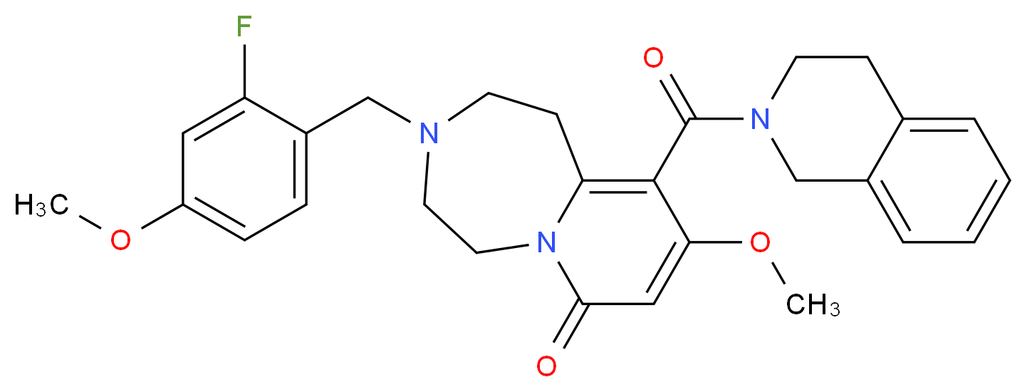 10-(3,4-dihydro-2(1H)-isoquinolinylcarbonyl)-3-(2-fluoro-4-methoxybenzyl)-9-methoxy-2,3,4,5-tetrahydropyrido[1,2-d][1,4]diazepin-7(1H)-one_Molecular_structure_CAS_)