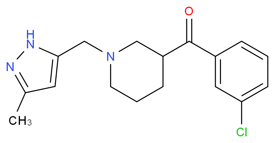 (3-chlorophenyl){1-[(3-methyl-1H-pyrazol-5-yl)methyl]-3-piperidinyl}methanone_Molecular_structure_CAS_)