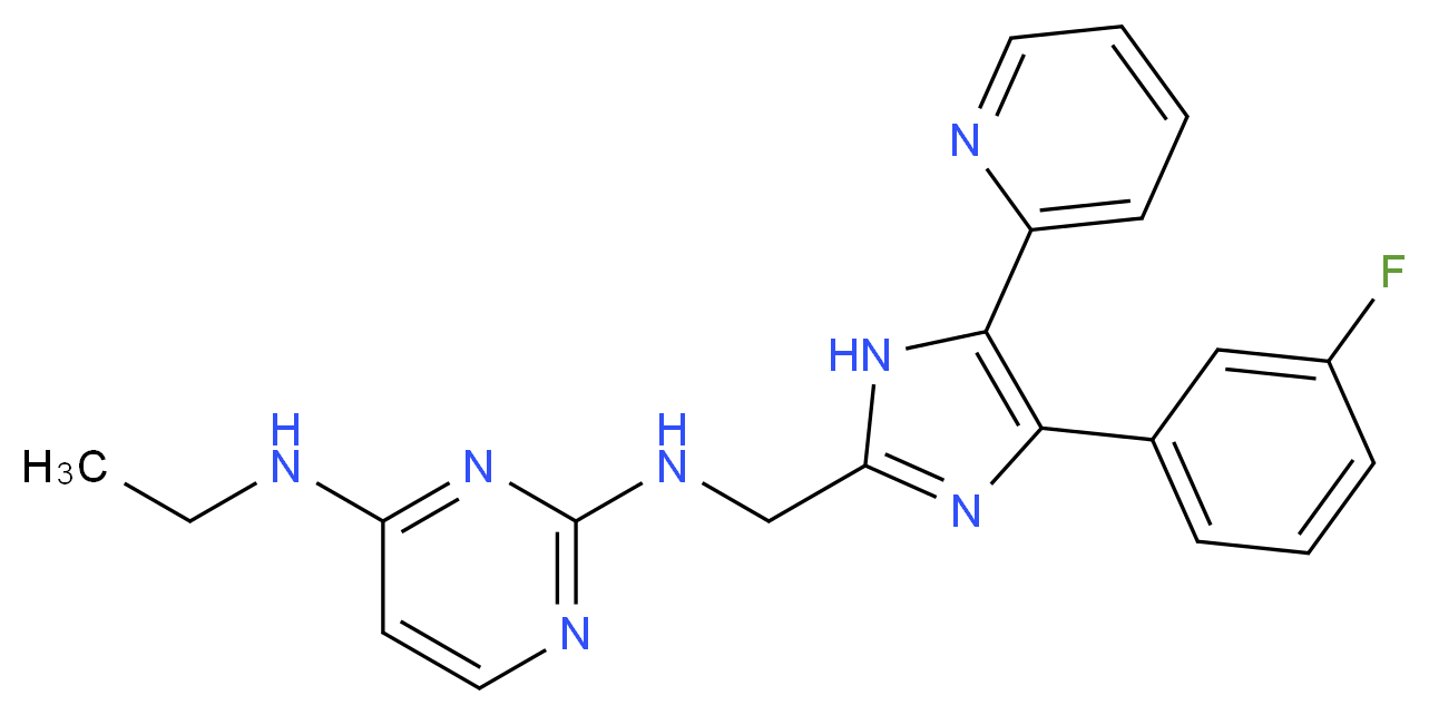 N~4~-ethyl-N~2~-{[4-(3-fluorophenyl)-5-pyridin-2-yl-1H-imidazol-2-yl]methyl}pyrimidine-2,4-diamine_Molecular_structure_CAS_)