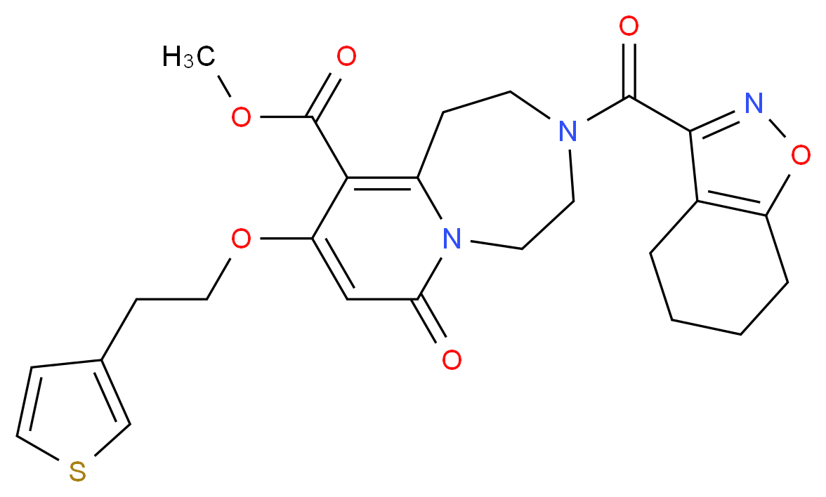 methyl 7-oxo-3-(4,5,6,7-tetrahydro-1,2-benzisoxazol-3-ylcarbonyl)-9-[2-(3-thienyl)ethoxy]-1,2,3,4,5,7-hexahydropyrido[1,2-d][1,4]diazepine-10-carboxylate_Molecular_structure_CAS_)