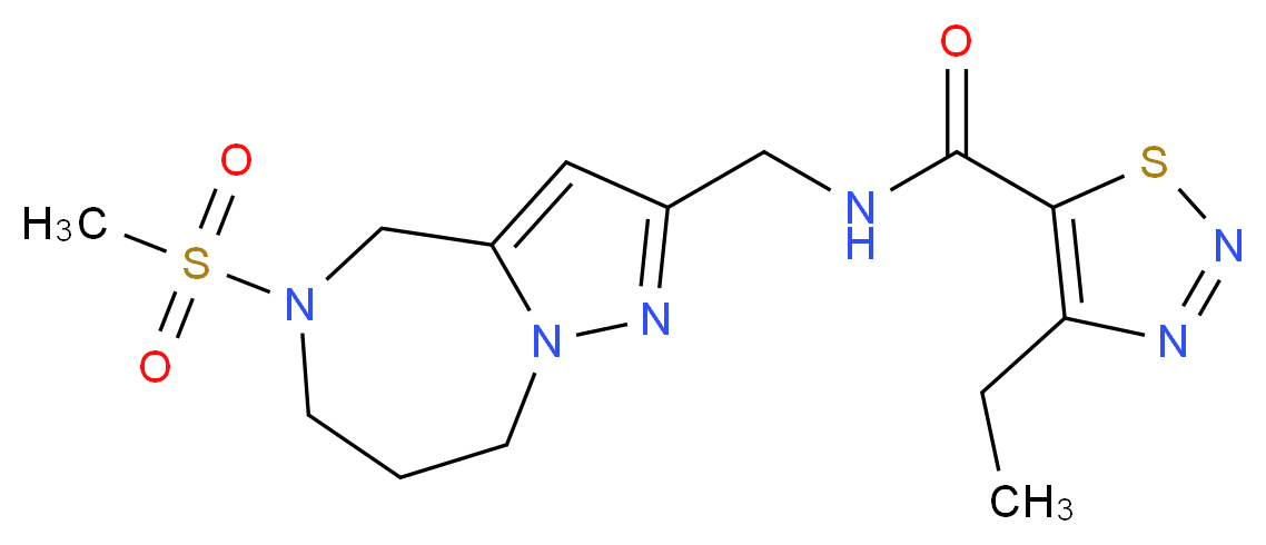 4-ethyl-N-{[5-(methylsulfonyl)-5,6,7,8-tetrahydro-4H-pyrazolo[1,5-a][1,4]diazepin-2-yl]methyl}-1,2,3-thiadiazole-5-carboxamide_Molecular_structure_CAS_)