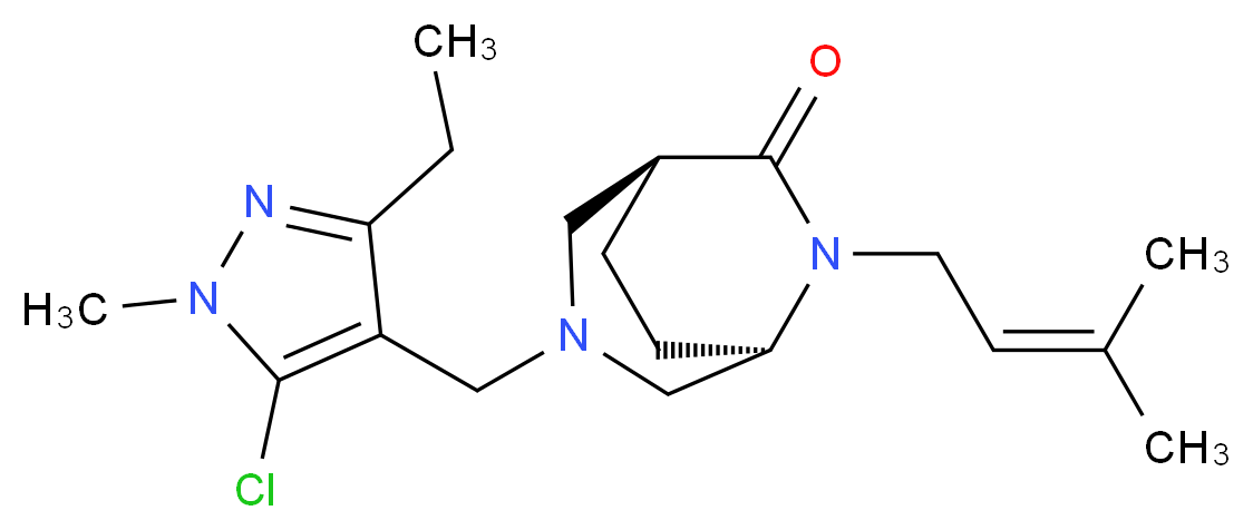 (1S*,5R*)-3-[(5-chloro-3-ethyl-1-methyl-1H-pyrazol-4-yl)methyl]-6-(3-methylbut-2-en-1-yl)-3,6-diazabicyclo[3.2.2]nonan-7-one_Molecular_structure_CAS_)