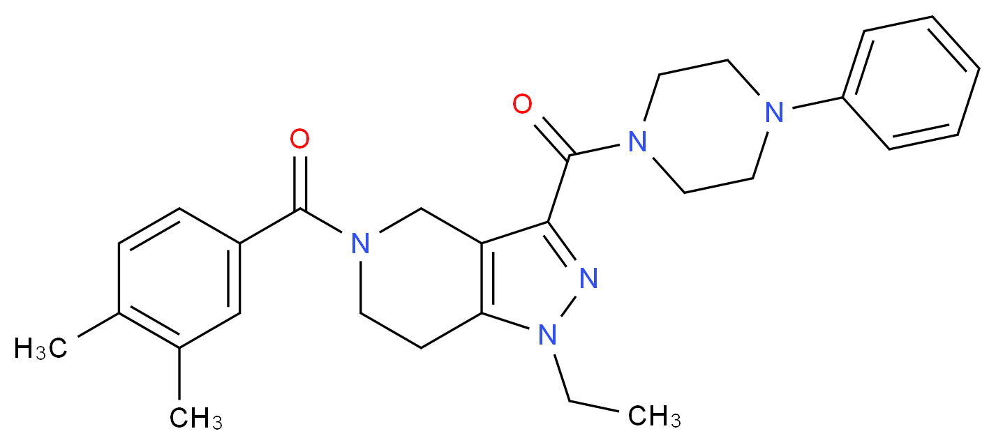 5-(3,4-dimethylbenzoyl)-1-ethyl-3-[(4-phenyl-1-piperazinyl)carbonyl]-4,5,6,7-tetrahydro-1H-pyrazolo[4,3-c]pyridine_Molecular_structure_CAS_)