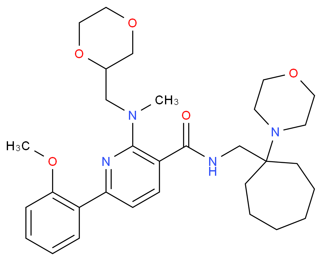 2-[(1,4-dioxan-2-ylmethyl)(methyl)amino]-6-(2-methoxyphenyl)-N-{[1-(4-morpholinyl)cycloheptyl]methyl}nicotinamide_Molecular_structure_CAS_)