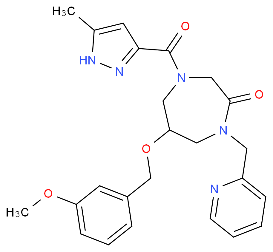 6-[(3-methoxybenzyl)oxy]-4-[(5-methyl-1H-pyrazol-3-yl)carbonyl]-1-(2-pyridinylmethyl)-1,4-diazepan-2-one_Molecular_structure_CAS_)