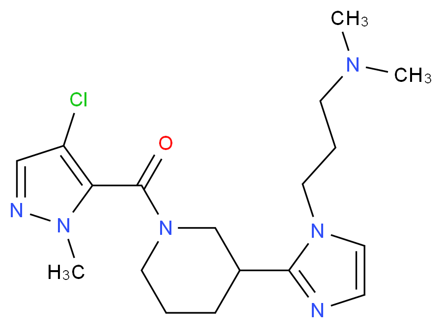 3-(2-{1-[(4-chloro-1-methyl-1H-pyrazol-5-yl)carbonyl]piperidin-3-yl}-1H-imidazol-1-yl)-N,N-dimethylpropan-1-amine_Molecular_structure_CAS_)