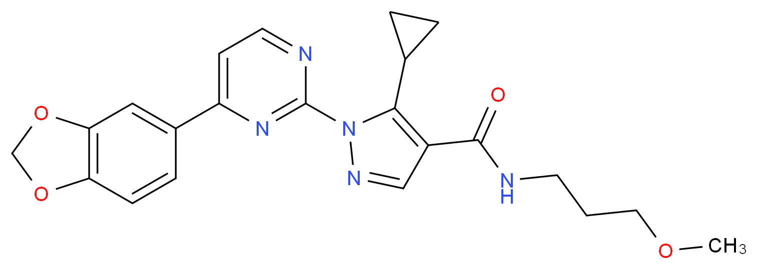 1-[4-(1,3-benzodioxol-5-yl)-2-pyrimidinyl]-5-cyclopropyl-N-(3-methoxypropyl)-1H-pyrazole-4-carboxamide_Molecular_structure_CAS_)