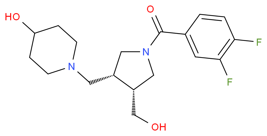 1-{[(3R*,4R*)-1-(3,4-difluorobenzoyl)-4-(hydroxymethyl)pyrrolidin-3-yl]methyl}piperidin-4-ol_Molecular_structure_CAS_)