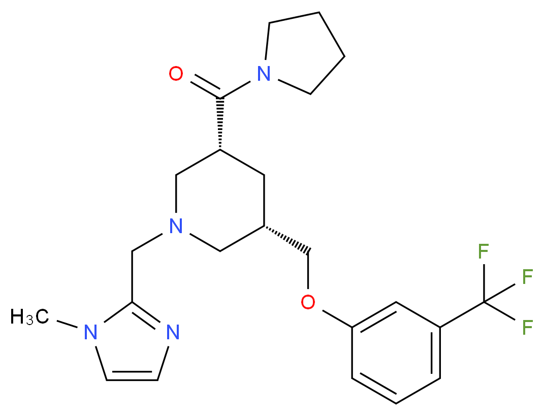(3R,5S)-1-[(1-methyl-1H-imidazol-2-yl)methyl]-3-(1-pyrrolidinylcarbonyl)-5-{[3-(trifluoromethyl)phenoxy]methyl}piperidine_Molecular_structure_CAS_)