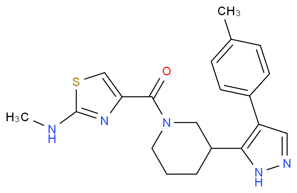 N-methyl-4-({3-[4-(4-methylphenyl)-1H-pyrazol-5-yl]piperidin-1-yl}carbonyl)-1,3-thiazol-2-amine_Molecular_structure_CAS_)