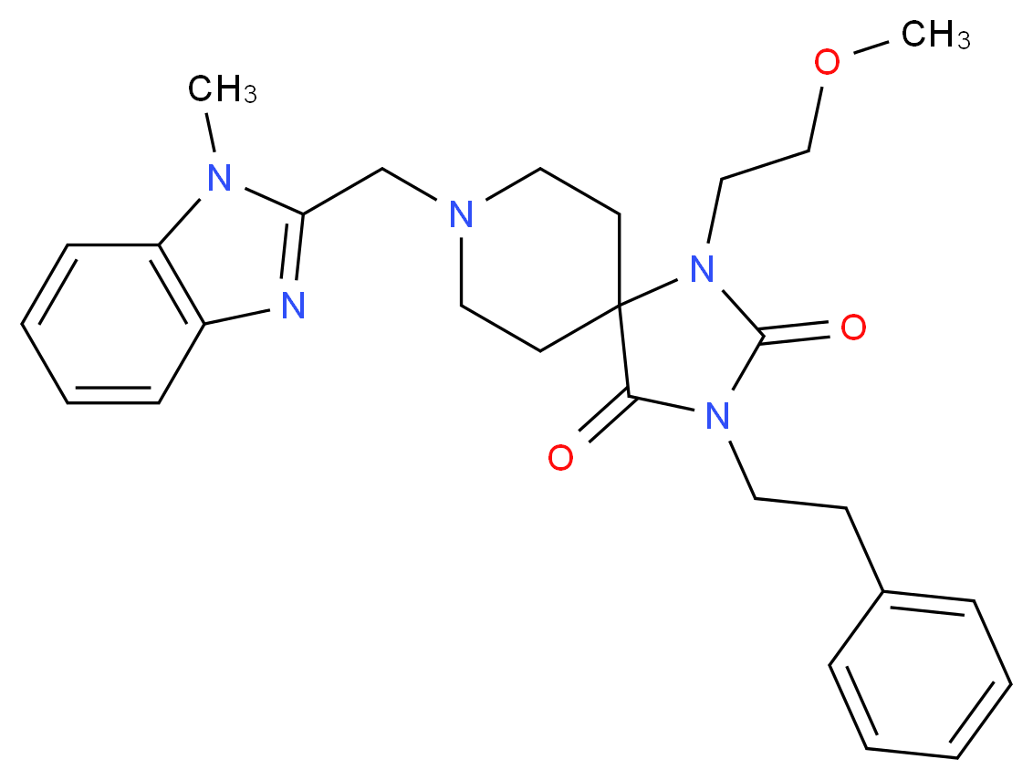 1-(2-methoxyethyl)-8-[(1-methyl-1H-benzimidazol-2-yl)methyl]-3-(2-phenylethyl)-1,3,8-triazaspiro[4.5]decane-2,4-dione_Molecular_structure_CAS_)