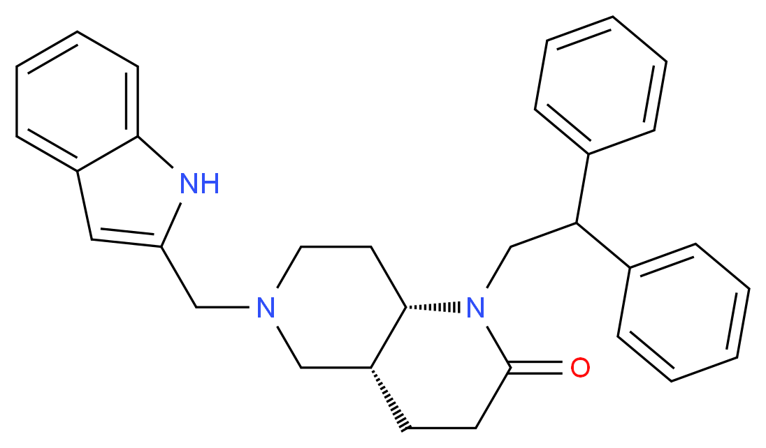 (4aR*,8aS*)-1-(2,2-diphenylethyl)-6-(1H-indol-2-ylmethyl)octahydro-1,6-naphthyridin-2(1H)-one_Molecular_structure_CAS_)