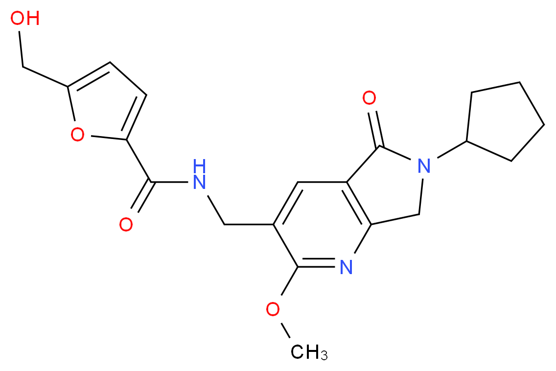 N-[(6-cyclopentyl-2-methoxy-5-oxo-6,7-dihydro-5H-pyrrolo[3,4-b]pyridin-3-yl)methyl]-5-(hydroxymethyl)-2-furamide_Molecular_structure_CAS_)