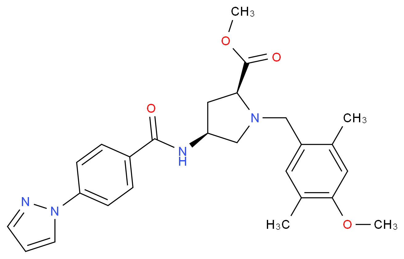 methyl (4S)-1-(4-methoxy-2,5-dimethylbenzyl)-4-{[4-(1H-pyrazol-1-yl)benzoyl]amino}-L-prolinate_Molecular_structure_CAS_)