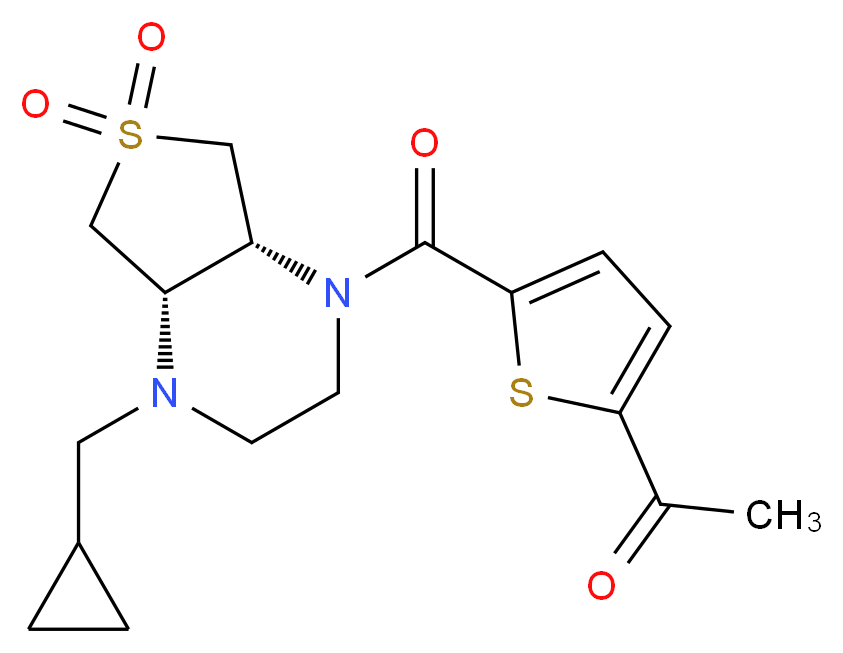 1-(5-{[(4aS*,7aR*)-4-(cyclopropylmethyl)-6,6-dioxidohexahydrothieno[3,4-b]pyrazin-1(2H)-yl]carbonyl}-2-thienyl)ethanone_Molecular_structure_CAS_)