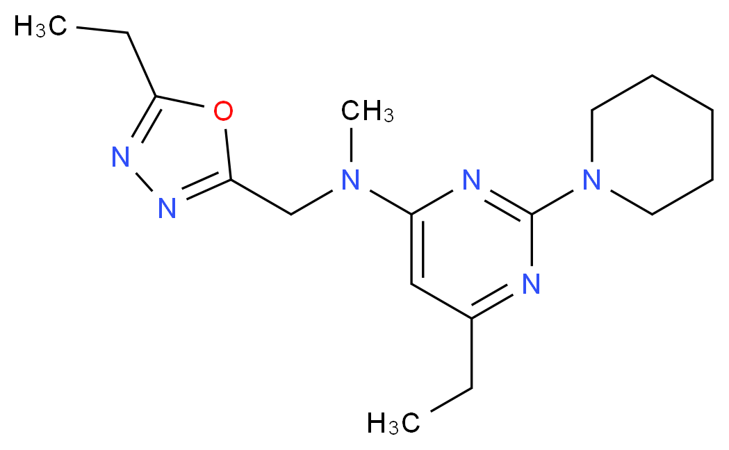 6-ethyl-N-[(5-ethyl-1,3,4-oxadiazol-2-yl)methyl]-N-methyl-2-piperidin-1-ylpyrimidin-4-amine_Molecular_structure_CAS_)