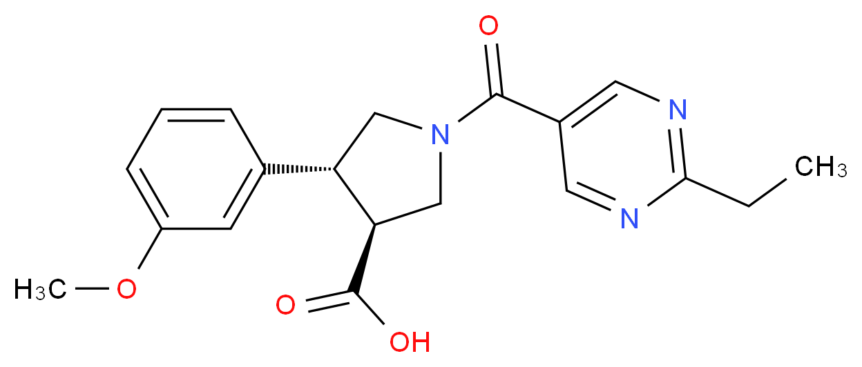 (3S*,4R*)-1-[(2-ethylpyrimidin-5-yl)carbonyl]-4-(3-methoxyphenyl)pyrrolidine-3-carboxylic acid_Molecular_structure_CAS_)