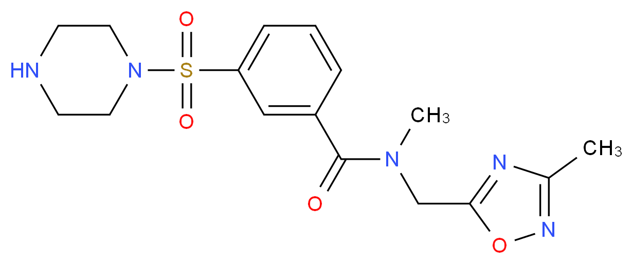 N-methyl-N-[(3-methyl-1,2,4-oxadiazol-5-yl)methyl]-3-(piperazin-1-ylsulfonyl)benzamide_Molecular_structure_CAS_)
