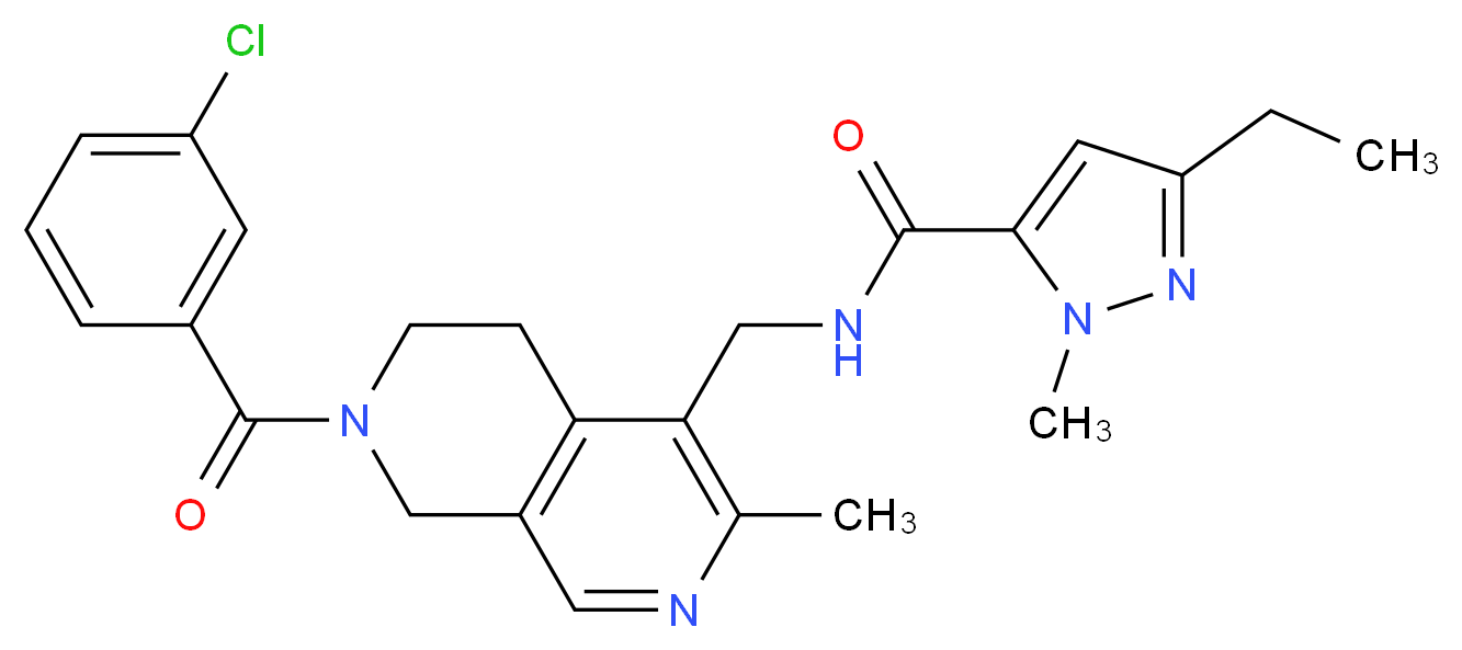 N-{[7-(3-chlorobenzoyl)-3-methyl-5,6,7,8-tetrahydro-2,7-naphthyridin-4-yl]methyl}-3-ethyl-1-methyl-1H-pyrazole-5-carboxamide_Molecular_structure_CAS_)
