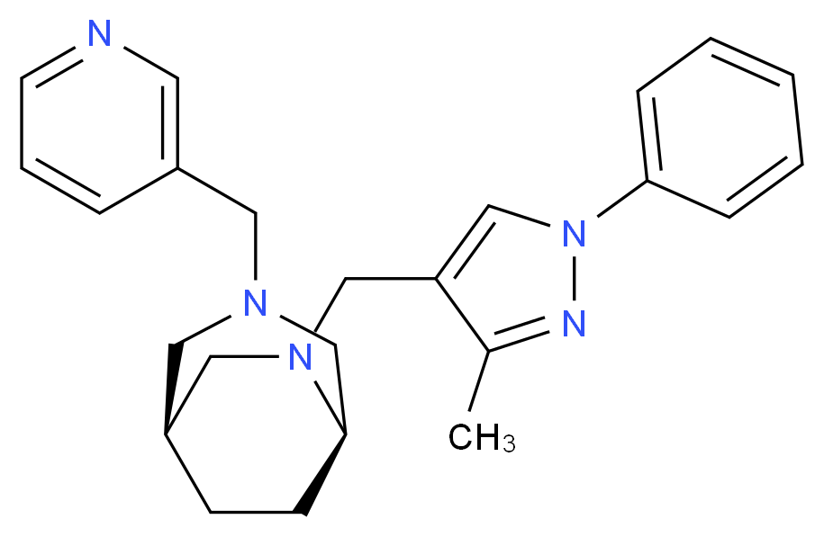 (1S*,5R*)-6-[(3-methyl-1-phenyl-1H-pyrazol-4-yl)methyl]-3-(pyridin-3-ylmethyl)-3,6-diazabicyclo[3.2.2]nonane_Molecular_structure_CAS_)