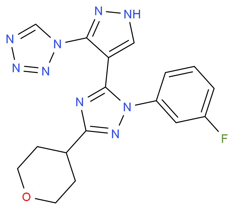 1-{4-[1-(3-fluorophenyl)-3-(tetrahydro-2H-pyran-4-yl)-1H-1,2,4-triazol-5-yl]-1H-pyrazol-3-yl}-1H-tetrazole_Molecular_structure_CAS_)