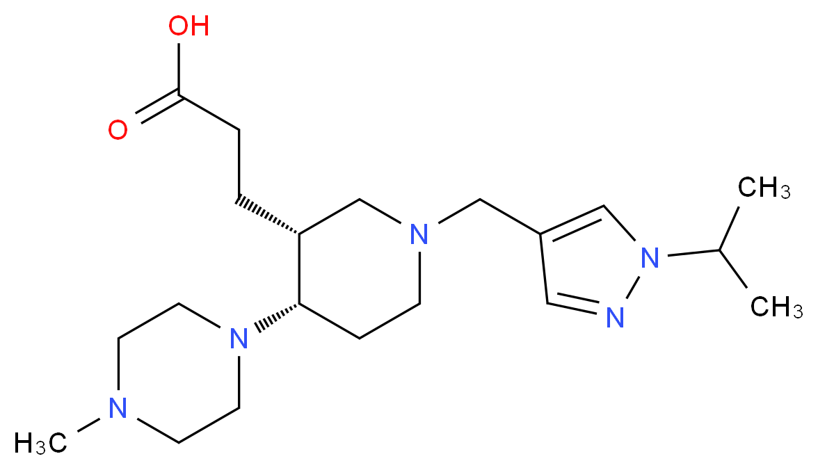3-[(3R*,4S*)-1-[(1-isopropyl-1H-pyrazol-4-yl)methyl]-4-(4-methylpiperazin-1-yl)piperidin-3-yl]propanoic acid_Molecular_structure_CAS_)