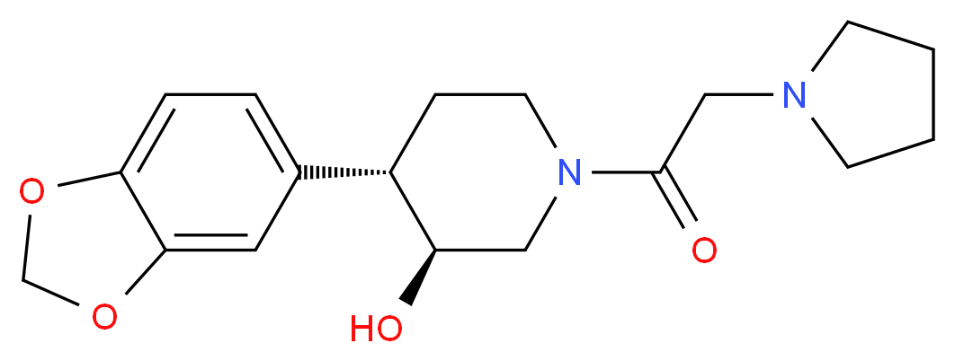 (3S*,4S*)-4-(1,3-benzodioxol-5-yl)-1-(pyrrolidin-1-ylacetyl)piperidin-3-ol_Molecular_structure_CAS_)