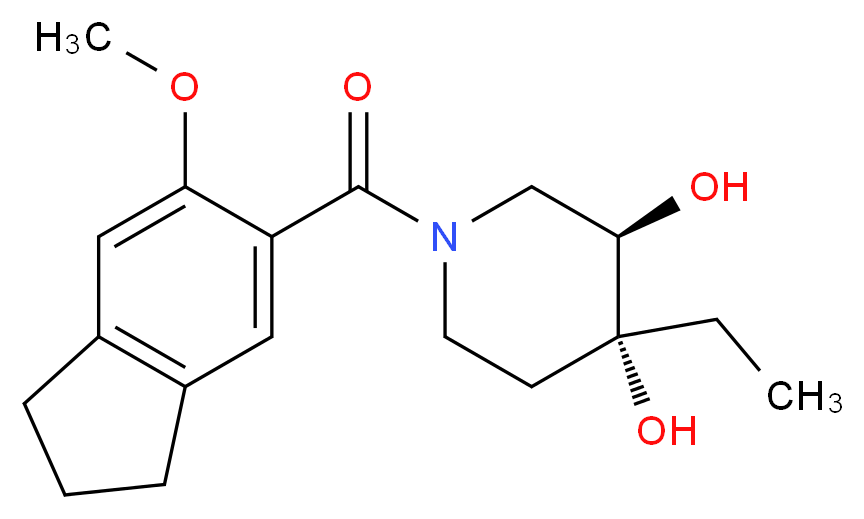 (3R*,4R*)-4-ethyl-1-[(6-methoxy-2,3-dihydro-1H-inden-5-yl)carbonyl]piperidine-3,4-diol_Molecular_structure_CAS_)