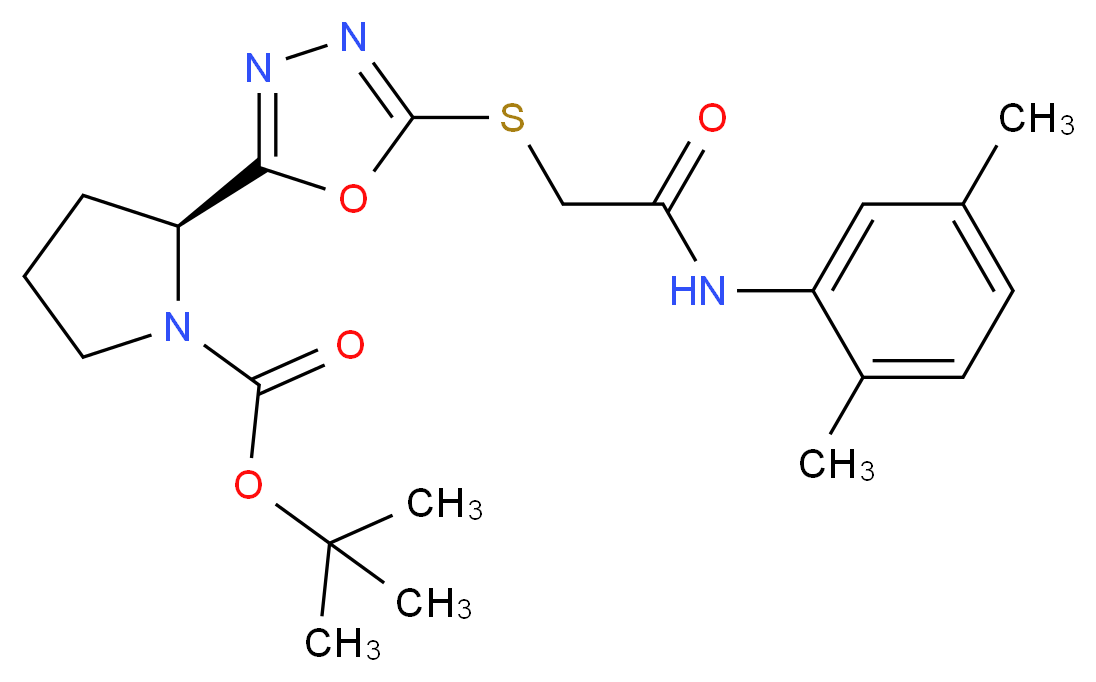 (S)-tert-butyl 2-(5-((2-((2,5-dimethylphenyl)amino)-2-oxoethyl)thio)-1,3,4-oxadiazol-2-yl)pyrrolidine-1-carboxylate_Molecular_structure_CAS_)