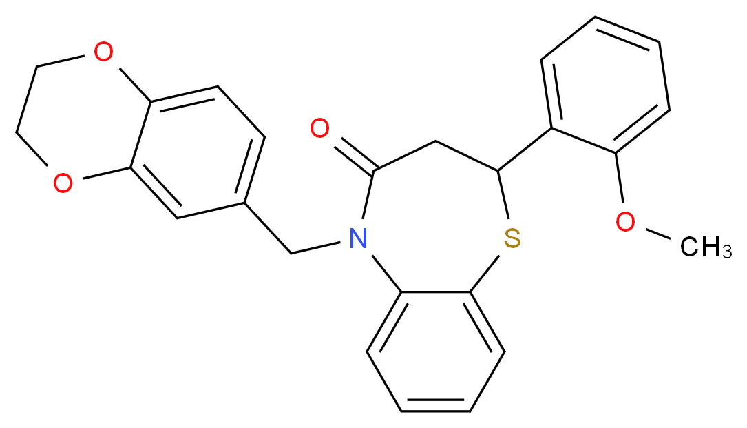 5-(2,3-dihydro-1,4-benzodioxin-6-ylmethyl)-2-(2-methoxyphenyl)-2,3-dihydro-1,5-benzothiazepin-4(5H)-one_Molecular_structure_CAS_)