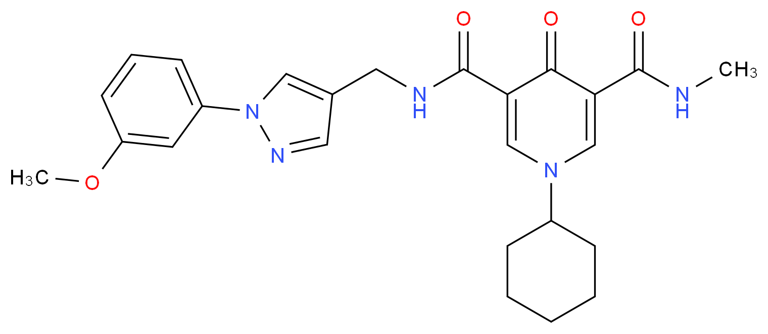 1-cyclohexyl-N-{[1-(3-methoxyphenyl)-1H-pyrazol-4-yl]methyl}-N'-methyl-4-oxo-1,4-dihydro-3,5-pyridinedicarboxamide_Molecular_structure_CAS_)