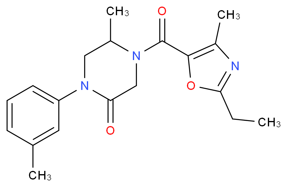 4-[(2-ethyl-4-methyl-1,3-oxazol-5-yl)carbonyl]-5-methyl-1-(3-methylphenyl)-2-piperazinone_Molecular_structure_CAS_)