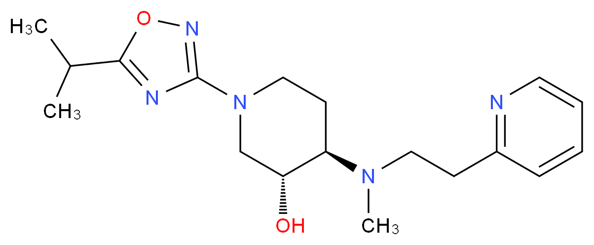 (3R*,4R*)-1-(5-isopropyl-1,2,4-oxadiazol-3-yl)-4-{methyl[2-(2-pyridinyl)ethyl]amino}-3-piperidinol_Molecular_structure_CAS_)